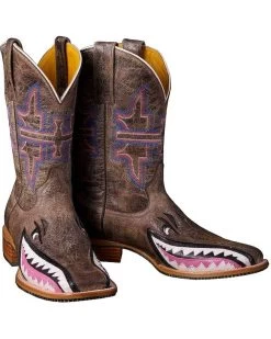 Tin Haul Women's Man Eater Shark Western Boots - Square Toe -Western Chic Shop 045S68 42 D3