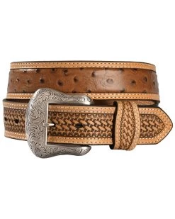 Nocona Basketweave Ostrich Print Leather Belt