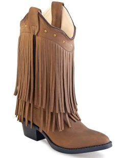 Old West Girls' Long Fringe Western Boots - Round Toe