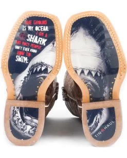 Tin Haul Boys' Tan And Red 8" Leather Western Boots - Square Toe  -Western Chic Shop 2000228353 280 D2