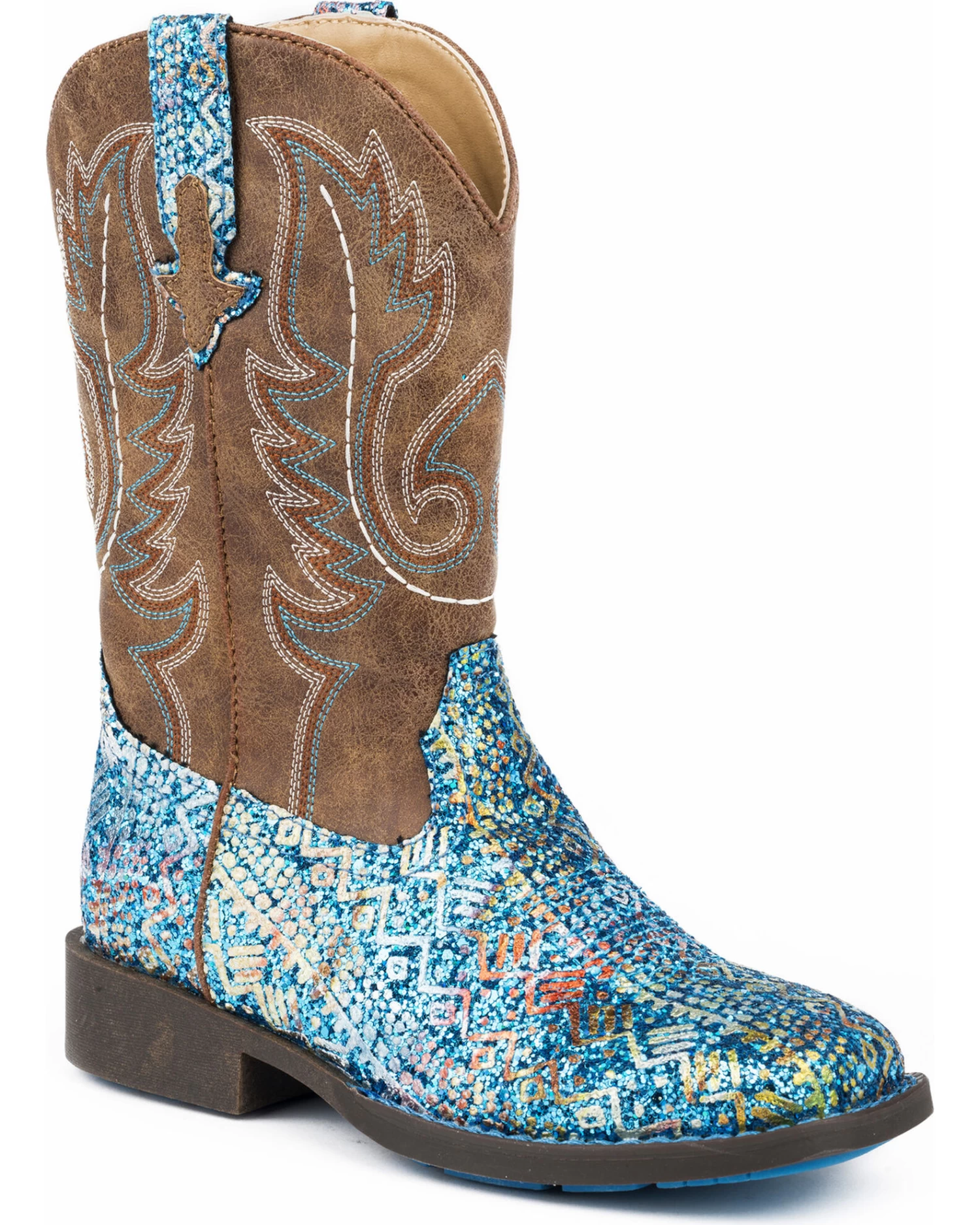 Roper Girls' Glitter Southwestern Western Boots - Square Toe 1 Roper Girls' Glitter Southwestern Western Boots - Square Toe