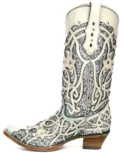 Corral Women's White Turquoise Glitter Chameleon Sun Boots - Snip Toe  -Western Chic Shop 2000237668 100 P3