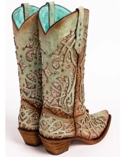 Corral Women's Mint Glitter Inlay Western Boots - Snip Toe  -Western Chic Shop 2000239665 300 BK
