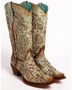Corral Women's Mint Glitter Inlay Western Boots - Snip Toe  -Western Chic Shop 2000239665 300 FT