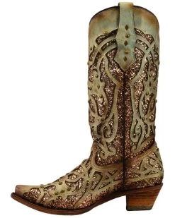 Corral Women's Mint Glitter Inlay Western Boots - Snip Toe  -Western Chic Shop 2000239665 300 LT