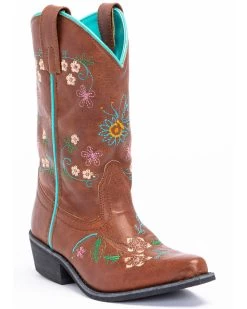 Shyanne Girls' Floral Embroidery Western Boots - Snip Toe