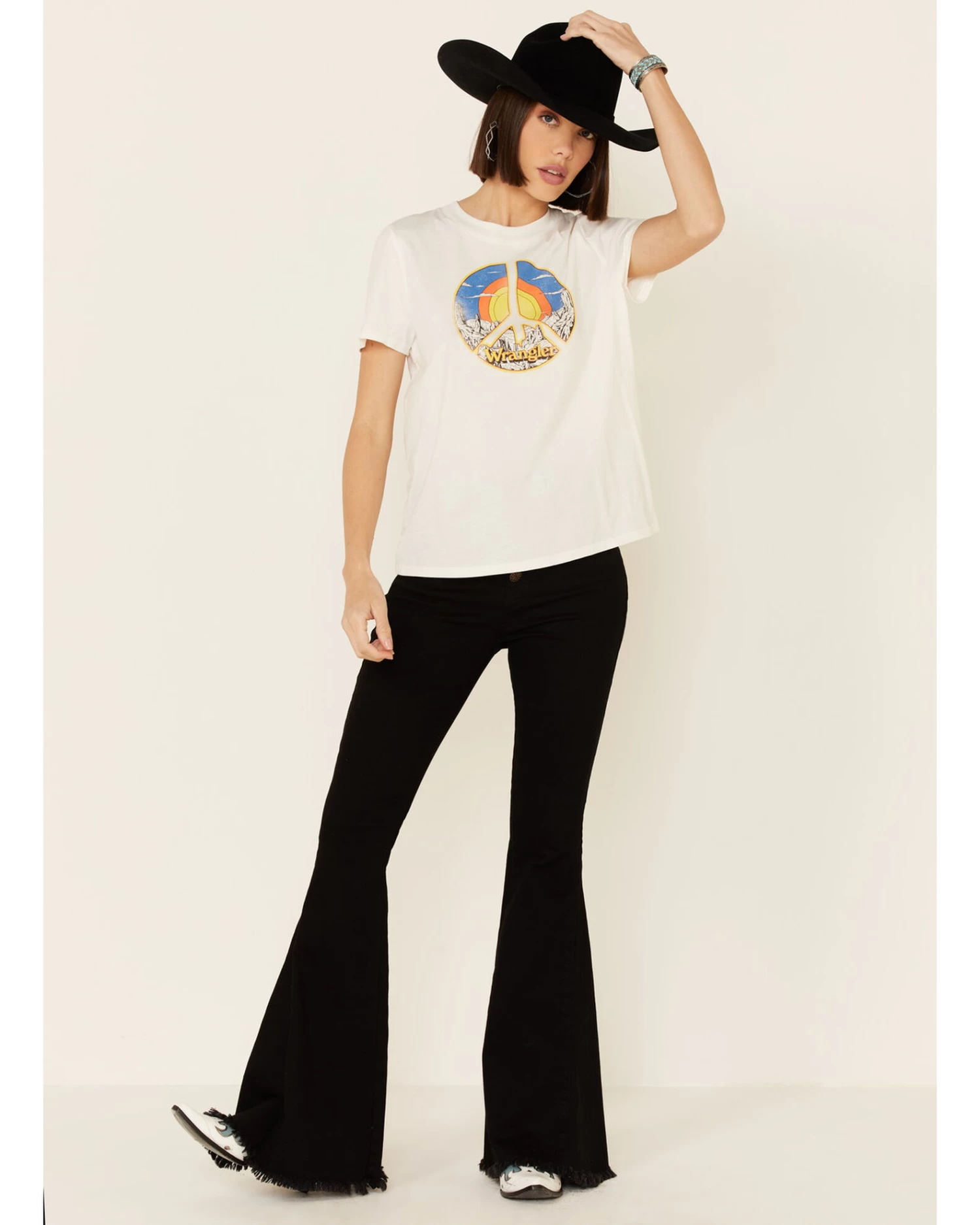 Wrangler Modern Women's Vintage Peace Sign Logo Graphic Tee 2 Wrangler Modern Women's Vintage Peace Sign Logo Graphic Tee - Image 2