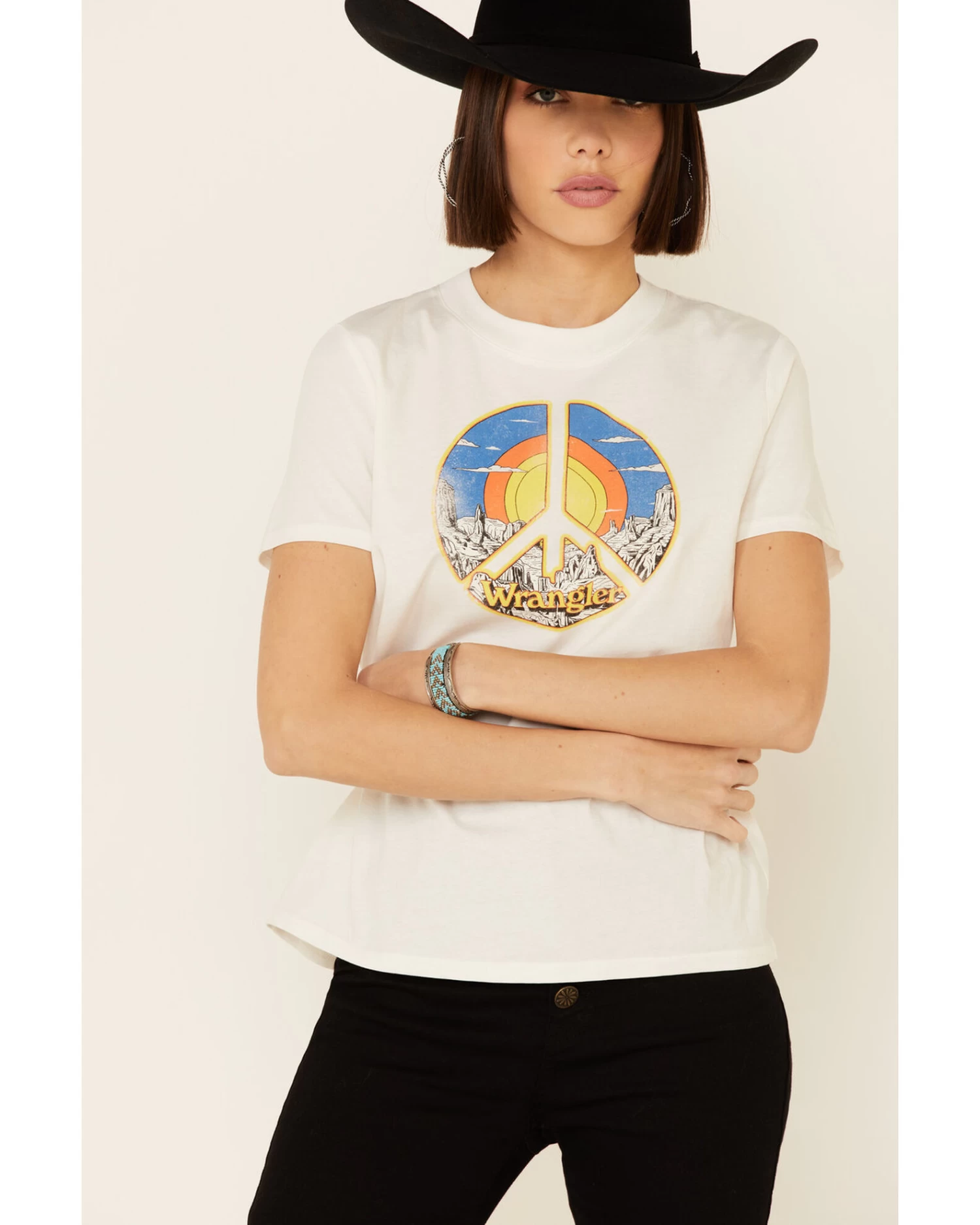 Wrangler Modern Women's Vintage Peace Sign Logo Graphic Tee 3 Wrangler Modern Women's Vintage Peace Sign Logo Graphic Tee - Image 3