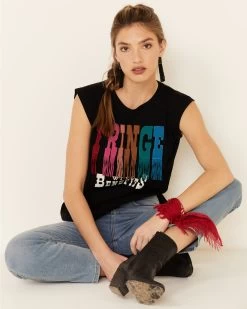 Shyanne Women's Fringe With Benefits Graphic Muscle Tee