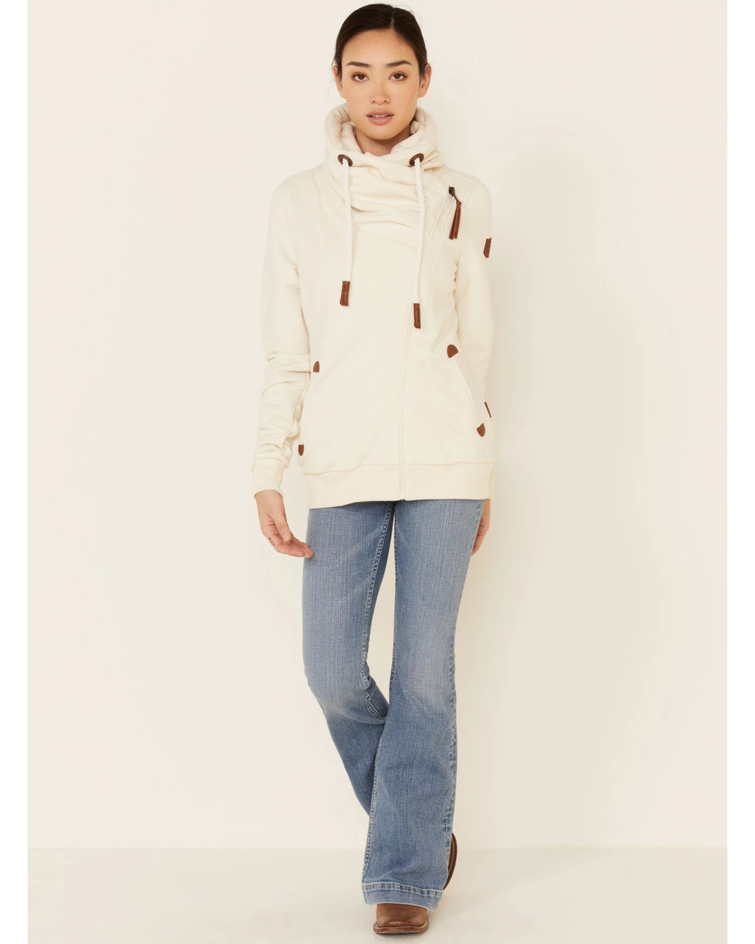 Wanakome Women's Oatmeal Hestia Asymmetrical Zip-Front Hoodie 2 Wanakome Women's Oatmeal Hestia Asymmetrical Zip-Front Hoodie - Image 2