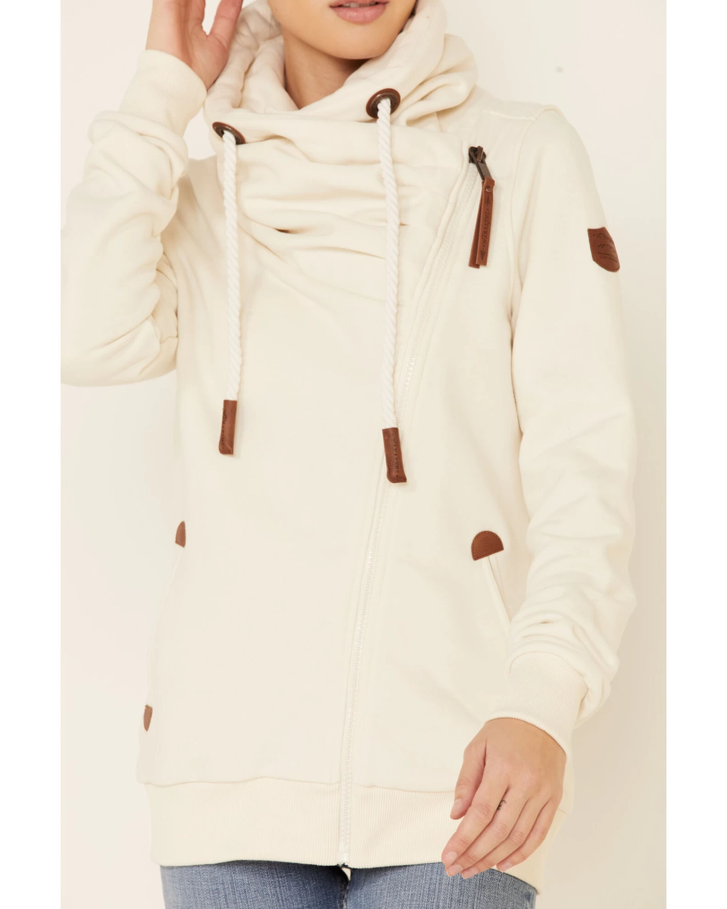 Wanakome Women's Oatmeal Hestia Asymmetrical Zip-Front Hoodie 3 Wanakome Women's Oatmeal Hestia Asymmetrical Zip-Front Hoodie - Image 3