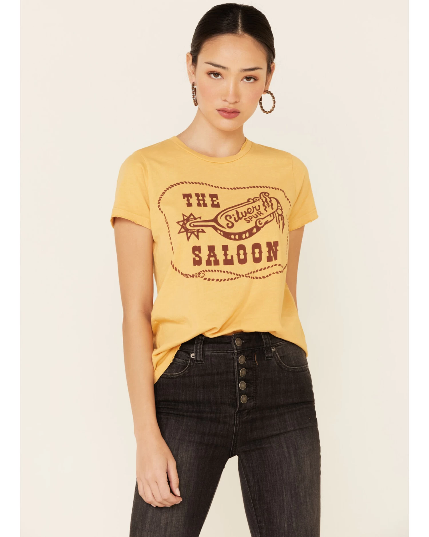 Bandit Brand Women's Mustard Silver Spur Spoon Graphic Tee 1 Bandit Brand Women's Mustard Silver Spur Spoon Graphic Tee