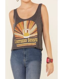 Goodie Two Sleeves Women's Charcoal Southern Sunsets Graphic Crop Tank Top -Western Chic Shop 2000343919 022 P3