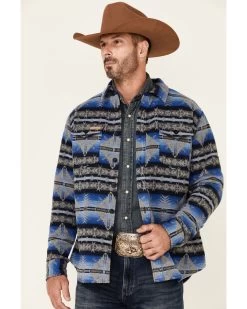 Powder River Outfitters Men's Blue Southwestern Print Button-Front Wool Shirt JacketÂ