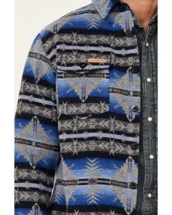 Powder River Outfitters Men's Blue Southwestern Print Button-Front Wool Shirt Jacket  -Western Chic Shop 2000345131 400 P3