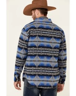 Powder River Outfitters Men's Blue Southwestern Print Button-Front Wool Shirt Jacket  -Western Chic Shop 2000345131 400 P4