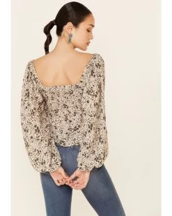 By Together Women's Floral Print Smocked Long Sleeve Crop Top  -Western Chic Shop 2000345706 251 P4