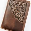 Cody James Men's Brown Tooled Trifold Leather Wallet