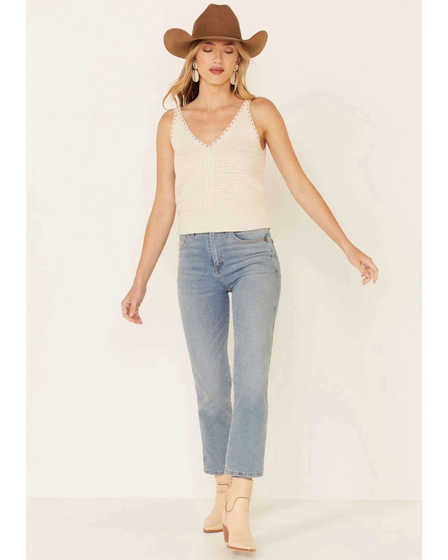 Wishlist Women's Cream Sweater-Knit Pointelle Tank Top 2 Wishlist Women's Cream Sweater-Knit Pointelle Tank Top - Image 2