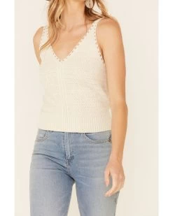 Wishlist Women's Cream Sweater-Knit Pointelle Tank Top 6 Wishlist Women's Cream Sweater-Knit Pointelle Tank Top -Western Chic Shop 2000349765 110 P3