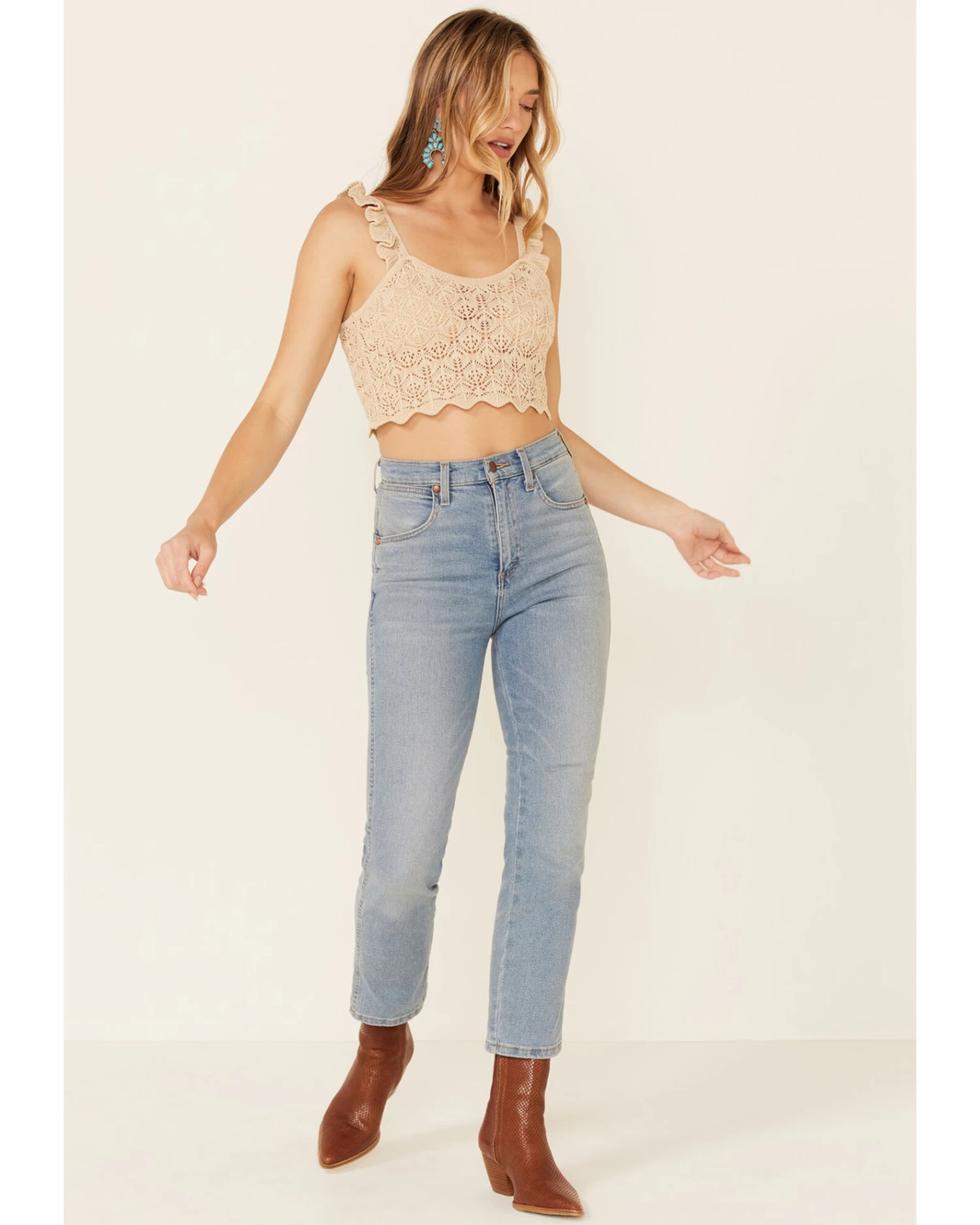 Very J Women's Natural Ruffle Strap Sweater-Knit Crop Tank Top 2 Very J Women's Natural Ruffle Strap Sweater-Knit Crop Tank Top - Image 2