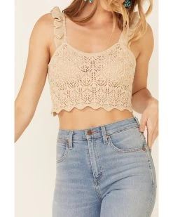 Very J Women's Natural Ruffle Strap Sweater-Knit Crop Tank Top 6 Very J Women's Natural Ruffle Strap Sweater-Knit Crop Tank Top -Western Chic Shop 2000349813 101 P3