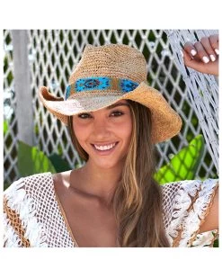 Nikki Beach Women's Natural Mazatlan Crochet Raffia Straw Western Hat  -Western Chic Shop 2000352520 101 P3