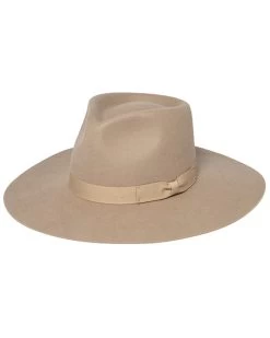 Shyanne Women's Beige Stiff Brim Grossgrain Wool Felt Fedora Hat 