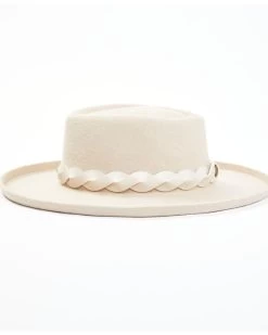 Shyanne Women's Beige Diamond Crown Turned Up Wool Felt Fedora Hat  -Western Chic Shop 2000358127 250 P3
