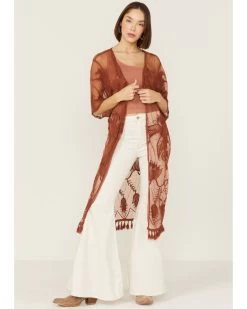 Shyanne Women's Rust Lace Tassel Kimono