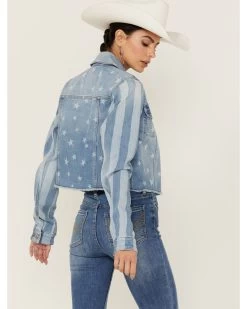 Shyanne Women's Stars & Stripes Print Cropped Frayed Hem Denim Jacket 6 Shyanne Women's Stars & Stripes Print Cropped Frayed Hem Denim Jacket -Western Chic Shop 2000358729 414 P3