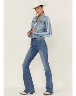 Shyanne Women's Stars & Stripes Print Cropped Frayed Hem Denim Jacket 7 Shyanne Women's Stars & Stripes Print Cropped Frayed Hem Denim Jacket -Western Chic Shop 2000358729 414 P4