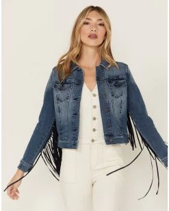 Idyllwind Women's Bisbee Wash Studs Fringe Denim Trucker Jacket
