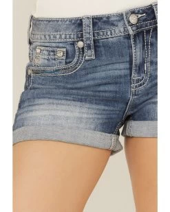 Miss Me Women's Embellished Medium Wash Mid Rise Shorts -Western Chic Shop 2000361059 400 P4