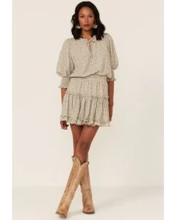 Saints & Hearts Women's Animal Print Smocked Waist Dress 