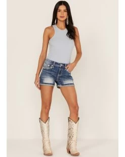 Miss Me Women's Pearl Rhinestone & Embroidered Pocket Denim Jean Shorts -Western Chic Shop 2000364474 400 P3