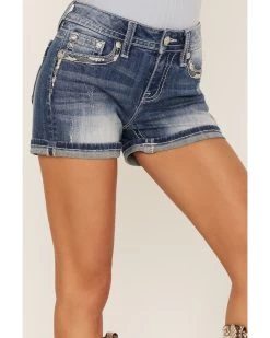 Miss Me Women's Pearl Rhinestone & Embroidered Pocket Denim Jean Shorts -Western Chic Shop 2000364474 400 P4