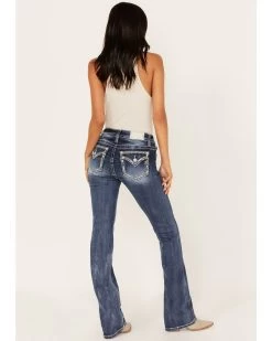 Miss Me Women's Medium Wash Embroidered Turquoise Stone Bootcut Jeans - Long