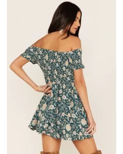 Shyanne Women's Floral Print Smocked Off Shoulder Dress  -Western Chic Shop 2000364762 443 P4