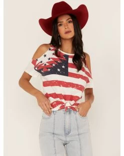 Shyanne Women's Americana Southwestern Flag Cold Shoulder Graphic Tee