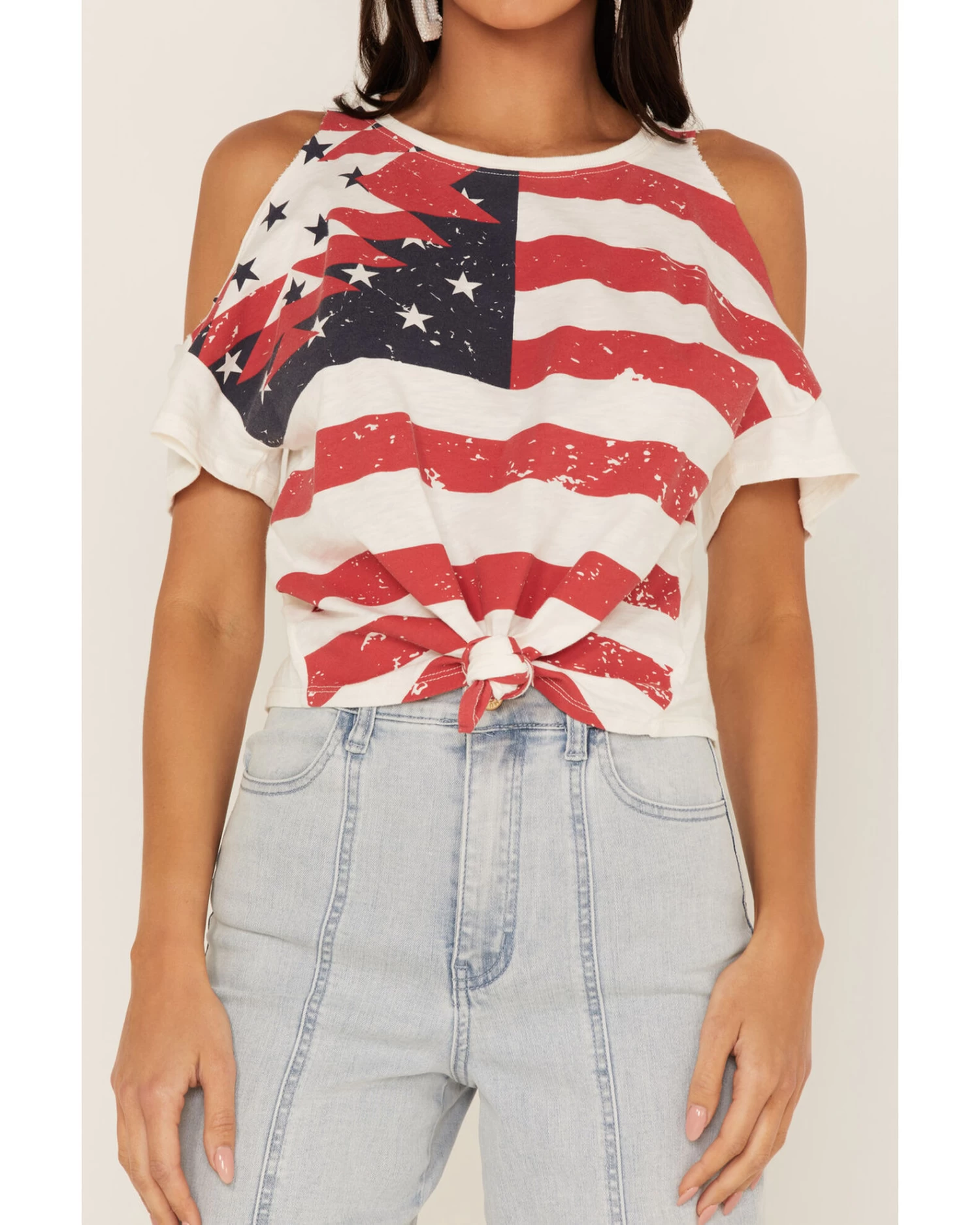Shyanne Women's Americana Southwestern Flag Cold Shoulder Graphic Tee 3 Shyanne Women's Americana Southwestern Flag Cold Shoulder Graphic Tee - Image 3