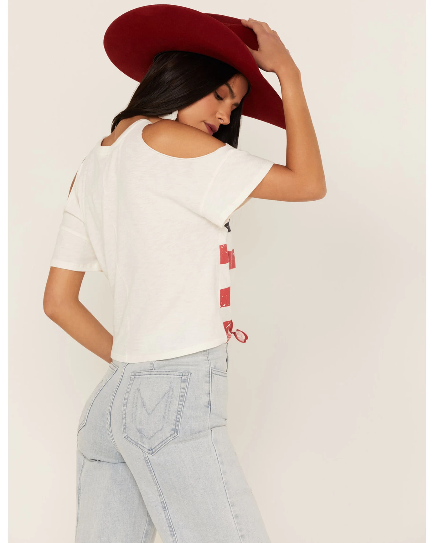 Shyanne Women's Americana Southwestern Flag Cold Shoulder Graphic Tee 4 Shyanne Women's Americana Southwestern Flag Cold Shoulder Graphic Tee - Image 4