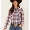 Wrangler Women's Plaid Print Long Sleeve Snap Western Shirt