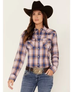 Wrangler Women's Plaid Print Long Sleeve Snap Western Shirt
