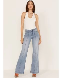 Shyanne Women's Light Wash High Rise Seamed Flare Jeans