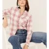 Flag & Anthem Women's Plaid Print Chest Pocket Long Sleeve Shirt 