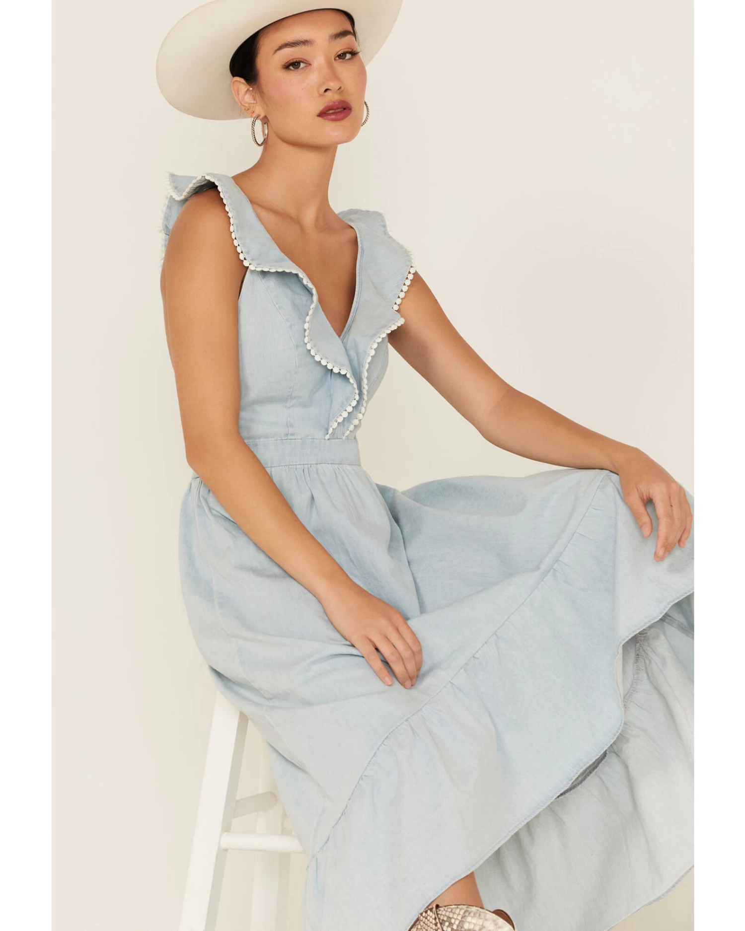 Molly Bracken Women's Ruffle Trim Cross Back Maxi Dress 1 Molly Bracken Women's Ruffle Trim Cross Back Maxi Dress