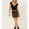 Wishlist Women's Olive Side Button Corduroy Mini Skirt