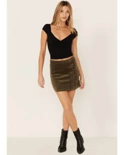 Wishlist Women's Olive Side Button Corduroy Mini Skirt