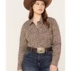 Roper Women's Floral Print Long Sleeve Pearl Snap Western Shirt - Plus